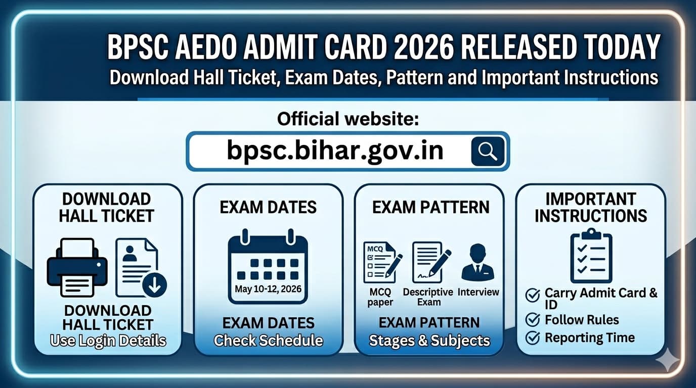 BPSC AEDO Admit Card 2026 Released Today at bpsc.bihar.gov.in: Download Hall Ticket, Exam Dates, Pattern and Important Instructions