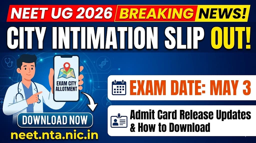 NEET UG 2026 City Intimation Slip Out at neet.nta.nic.in: Download Exam City Allotment Slip, Admit Card Date