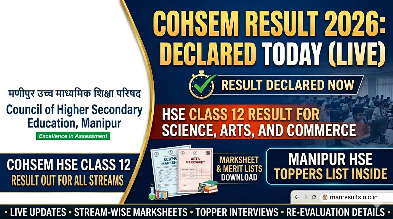 COHSEM Result 2026 Declared Today at manresults.nic.in: Manipur HSE Class 12 Result Out for Science, Arts and Commerce, Download Marksheet