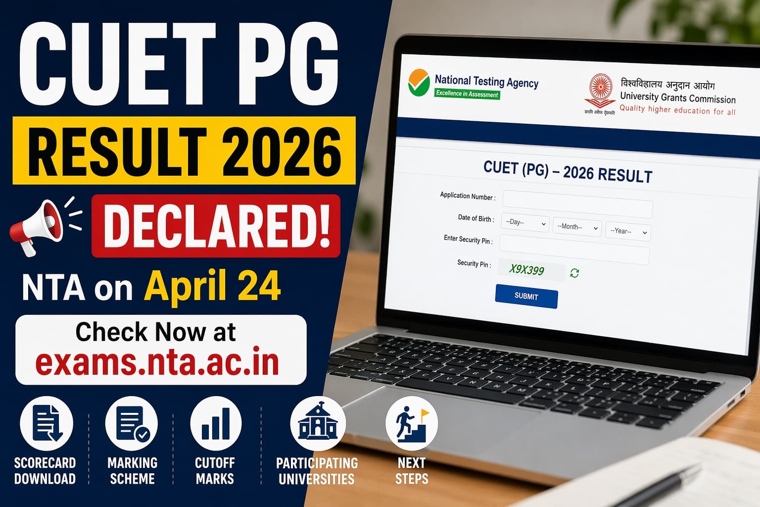 CUET PG Result 2026 Out: Download Scorecard at exams.nta.ac.in, Direct Link, Cutoff and What Comes Next