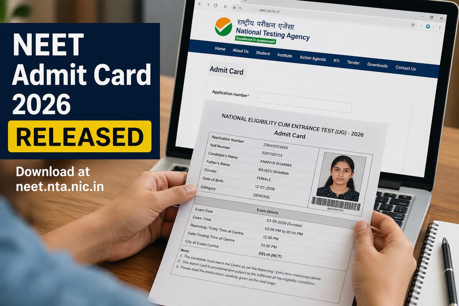 NEET Admit Card 2026 Released at neet.nta.nic.in: Download NTA NEET UG Hall Ticket, Exam Date May 3, Dress Code, Documents to Carry and Exam Day Instructions