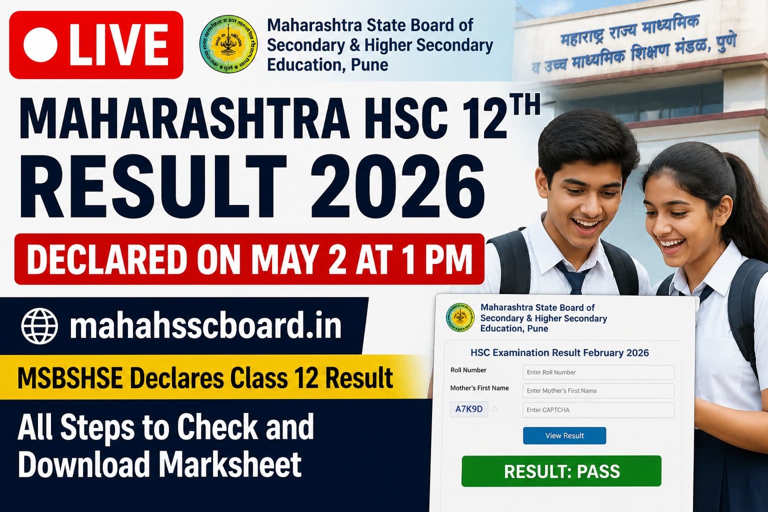 Maharashtra HSC 12th Result 2026 LIVE at mahahsscboard.in: MSBSHSE Declares Class 12 Result on May 2 at 1 PM, All Steps to Check and Download Marksheet