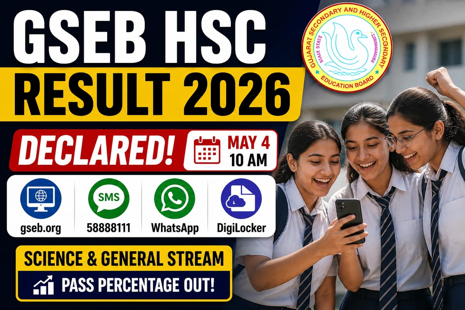 GSEB HSC Result 2026 Declared TODAY at 10 AM on gseb.org: Gujarat Board Std 12 Science and General Stream Result OUT,
