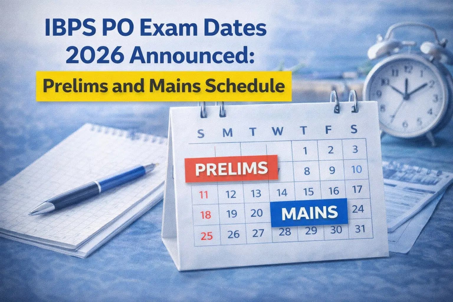 IBPS PO Exam Dates 2026 Announced: Prelims and Mains Schedule