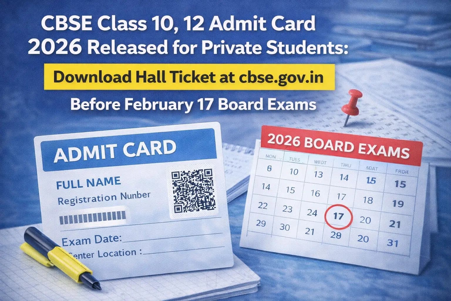 CBSE Class 10 12 Admit Card 2026 Released for Private Students: Download Hall Ticket at cbse.gov.in Before February 17 Board Exams