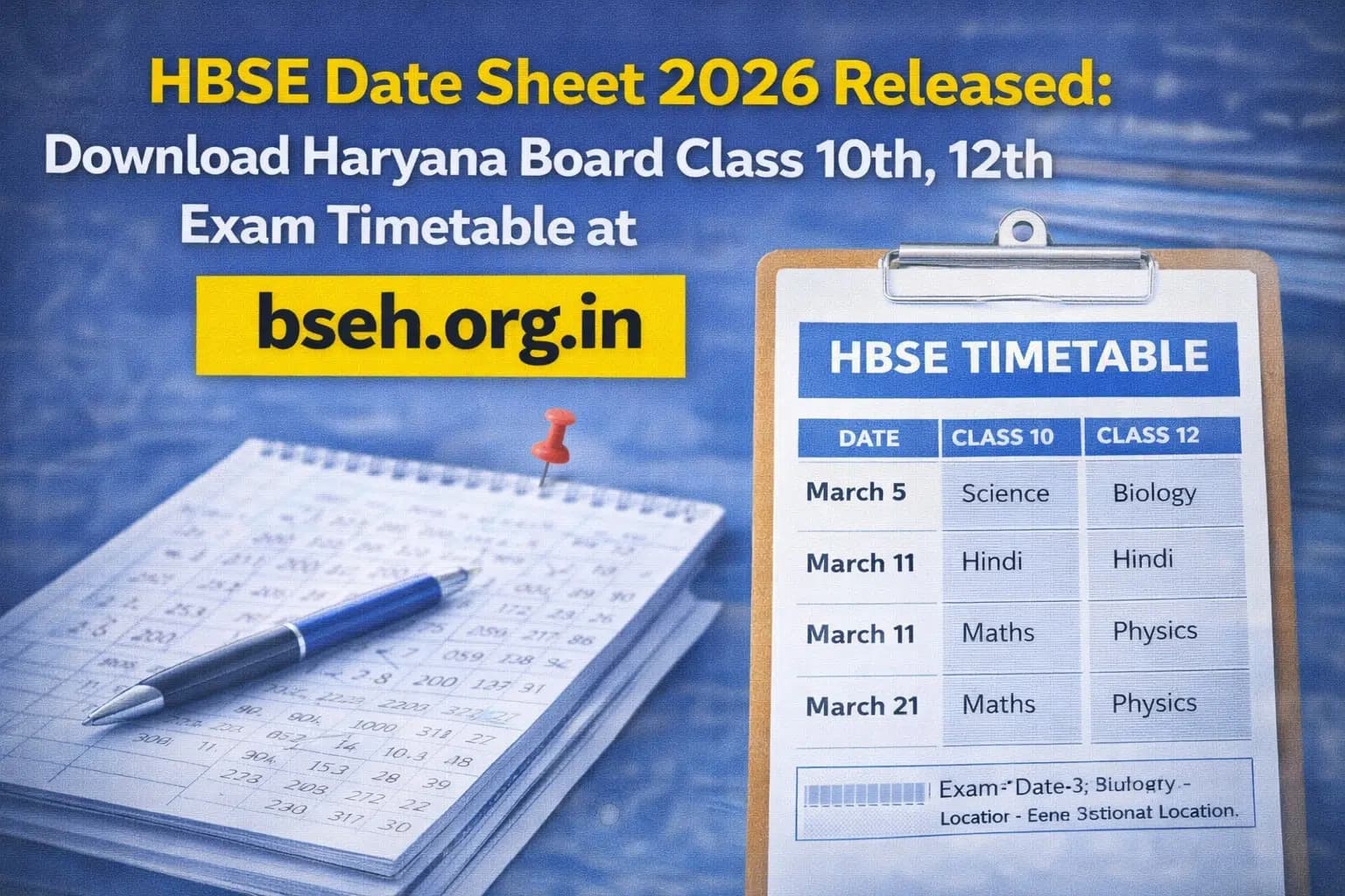 HBSE Date Sheet 2026 Released: Download Haryana Board Class 10th 12th Exam Timetable at bseh.org.in