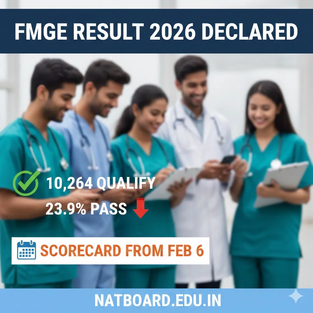 FMGE Result 2026 Declared: 10,264 Qualify with 23.9% Pass Percentage, Download Scorecard from February 6 at natboard.edu.in