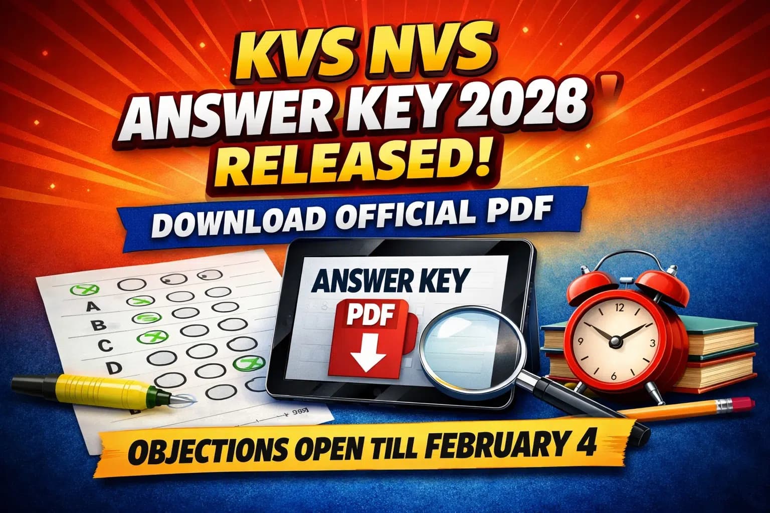 KVS NVS Answer Key 2026 Released: Download Official PDF at cbse.gov.in - Objection Window Open Till February 4