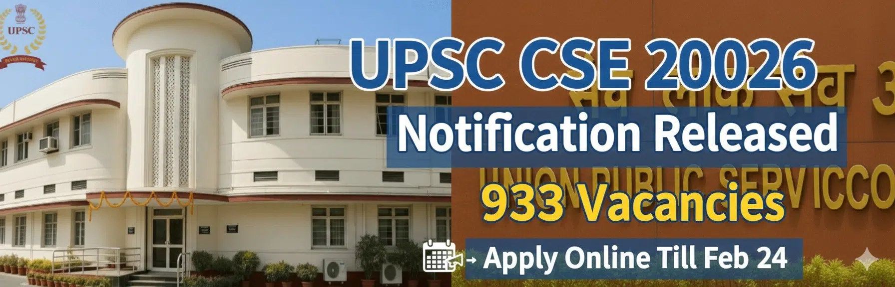 UPSC CSE 2026 Notification Released at upsc.gov.in - 933 Vacancies, Apply Online Till February 24