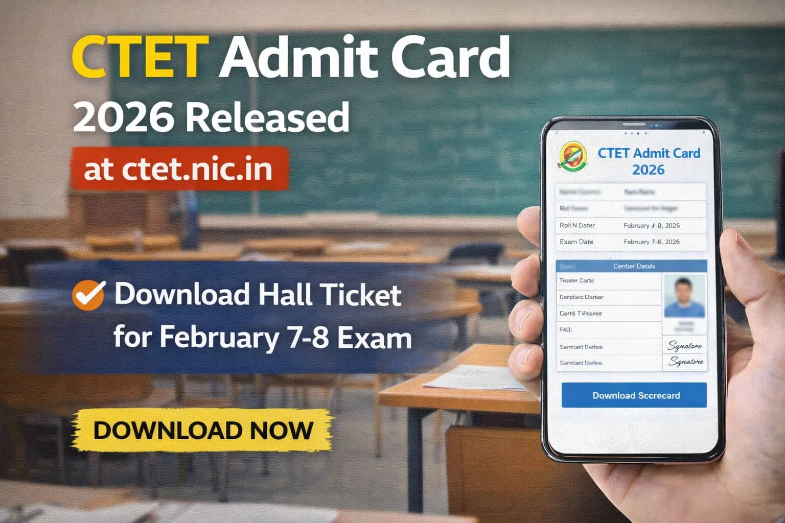 CTET Admit Card 2026 Released at ctet.nic.in - Download Hall Ticket for February 7-8 Exam