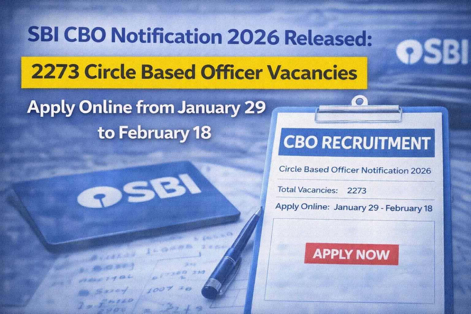 SBI CBO Notification 2026 Released: 2273 Circle Based Officer Vacancies, Apply Online from January 29 to February 18